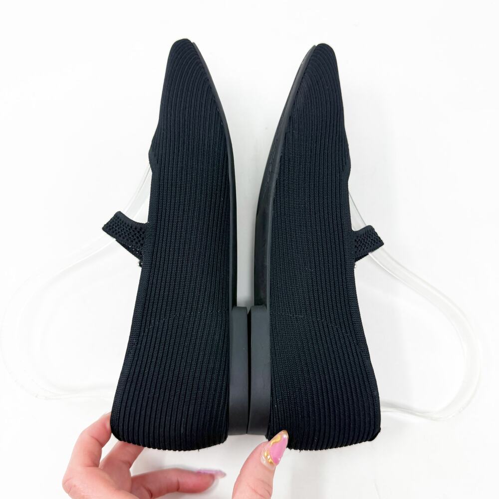 NWOB Vivaia Black Square Toe Mary Jane Flats Size EU 39.5 Machine Washable Knit - Picture 4 of 9